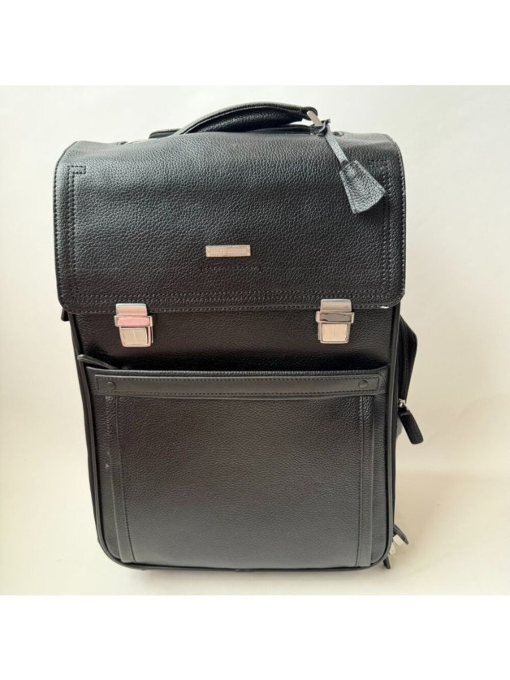 Brooks Brothers Rolling Weekend Carry-On Leather Suitcase Black